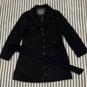 Last Kiss Women's Black Wool/Poly Lined Trench Coat size XL